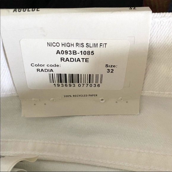 Agolde Nico High Rise Button Fly Slim Fit White Jeans Radiate - Picture 11 of 11